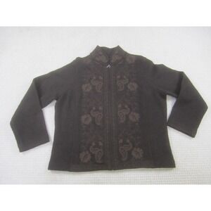 Alexandra Bartlett Sweater Womens XL Brown Wool Full Zip Embroidered Paisley